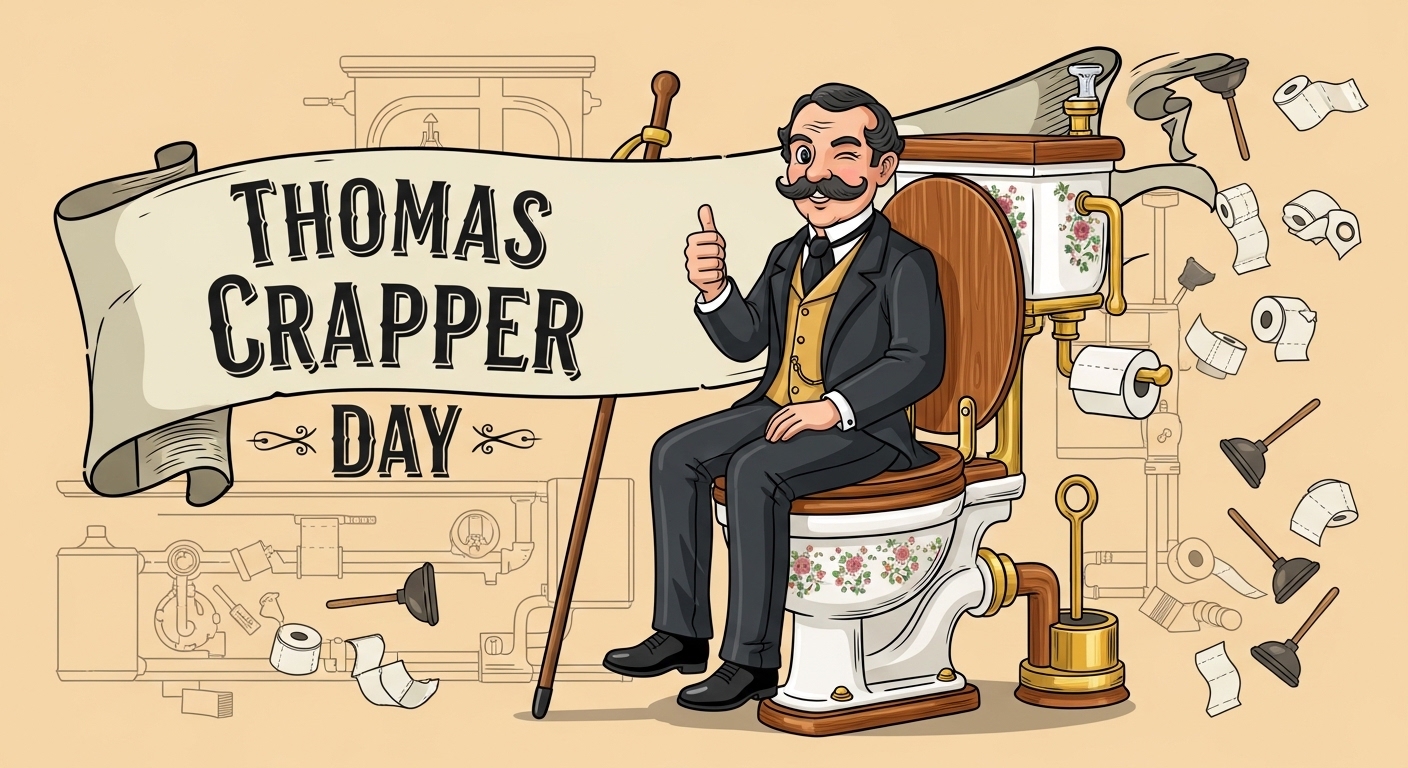 Thomas Crapper Day: Dapper Gentleman Winks on Vintage Toilet with Plumbing Elements - Feature Image Jan 366