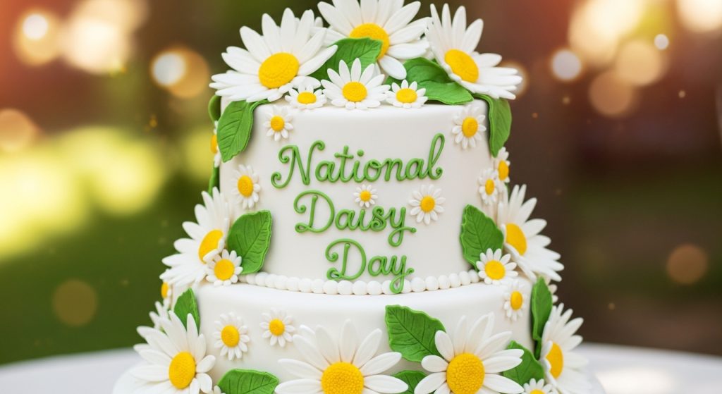 National Daisy Day Celebration Cake with Floral Decoration & Bokeh Background - Feature Image Jan 374