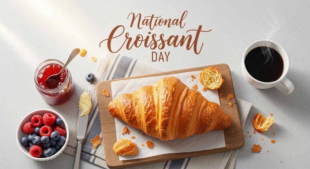 National Croissant Day Breakfast: Golden Pastry, Steaming Coffee, Fresh Berries & Jam - Feature Image Jan 388