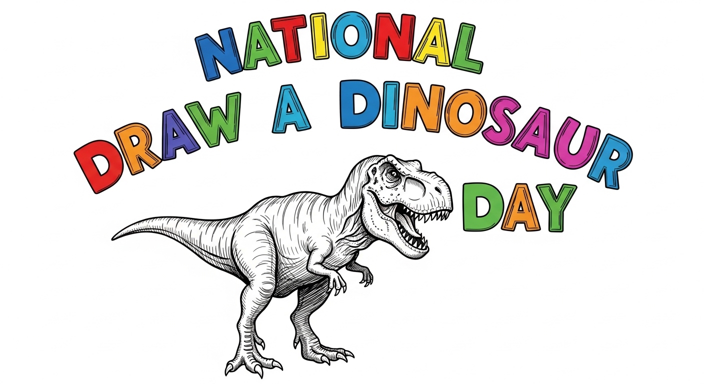 National Draw a Dinosaur Day Celebration. T-Rex Artwork for Educational Kids' Activities. - Feature Image Jan 389