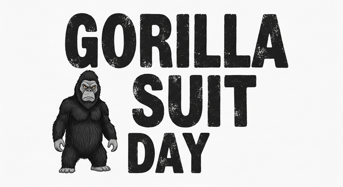 Gorilla Suit Day Cartoon Illustration for Events & Celebrations: Grumpy Ape Mascot Character Design - Feature Image Jan 398