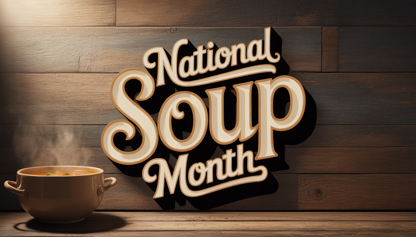 National Soup Month Celebration with Steaming Bowl on Rustic Wood Background - Feature Image Jan 68