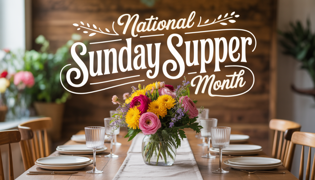 National Sunday Supper Month: Beautifully Set Dining Table with Floral Arrangement - Feature Image Jan 70