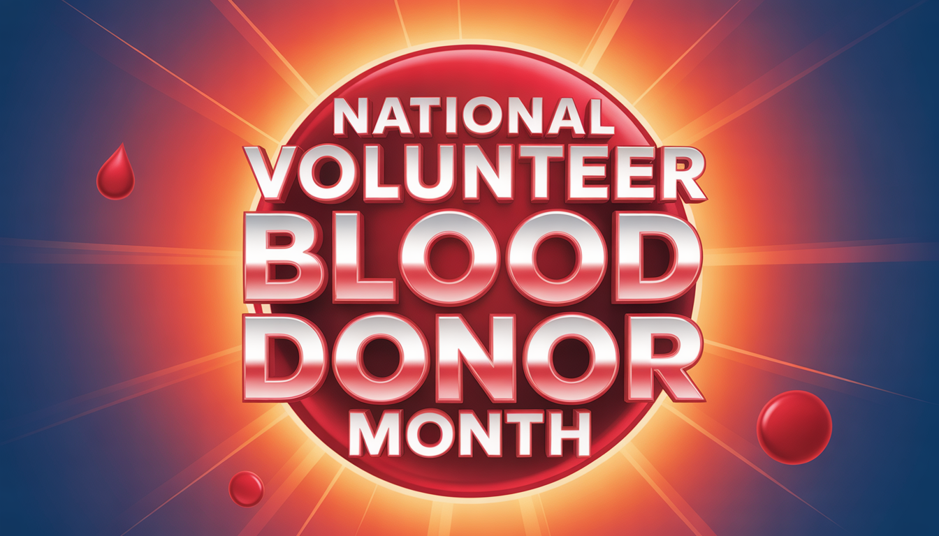 National Volunteer Blood Donor Month Emblem with Glowing Background - Feature Image Jan 73