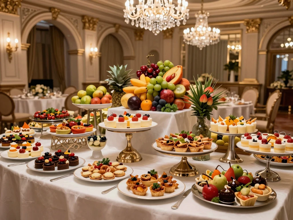 Elegant Dessert and Fruit Buffet Display in Luxurious Banquet Hall - Feature Image Jan 88