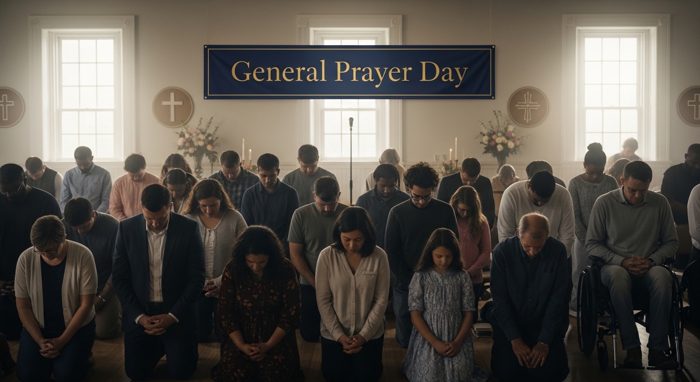 Diverse Community Kneeling for General Prayer Day Worship Service - Feature Image May 08