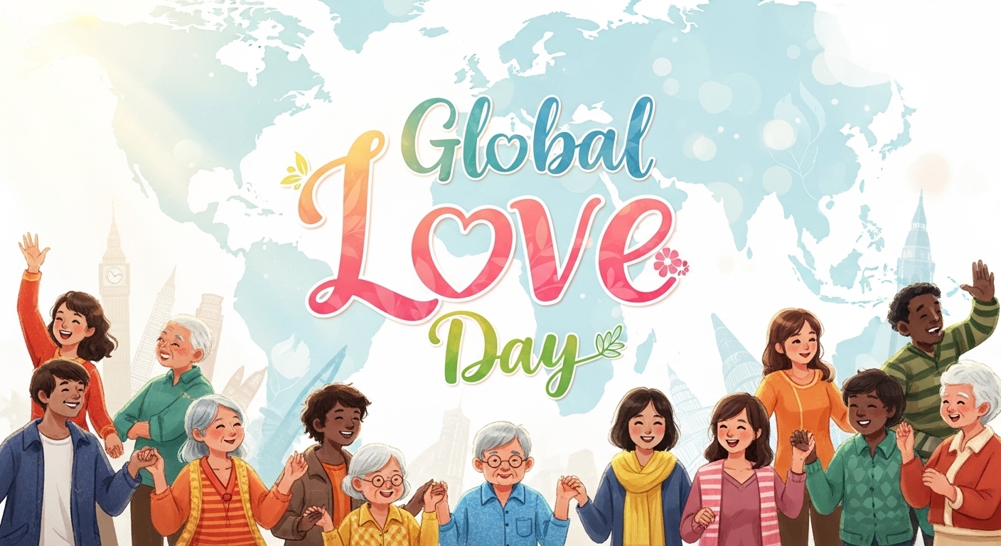 Global Love Day Celebration: Diverse People United on World Map Background - Feature Image May 09