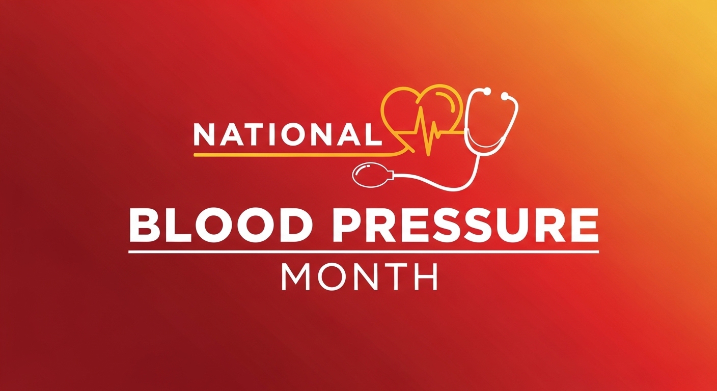 National Blood Pressure Month Awareness Banner with Heart and Stethoscope Icons - Feature Image May 101