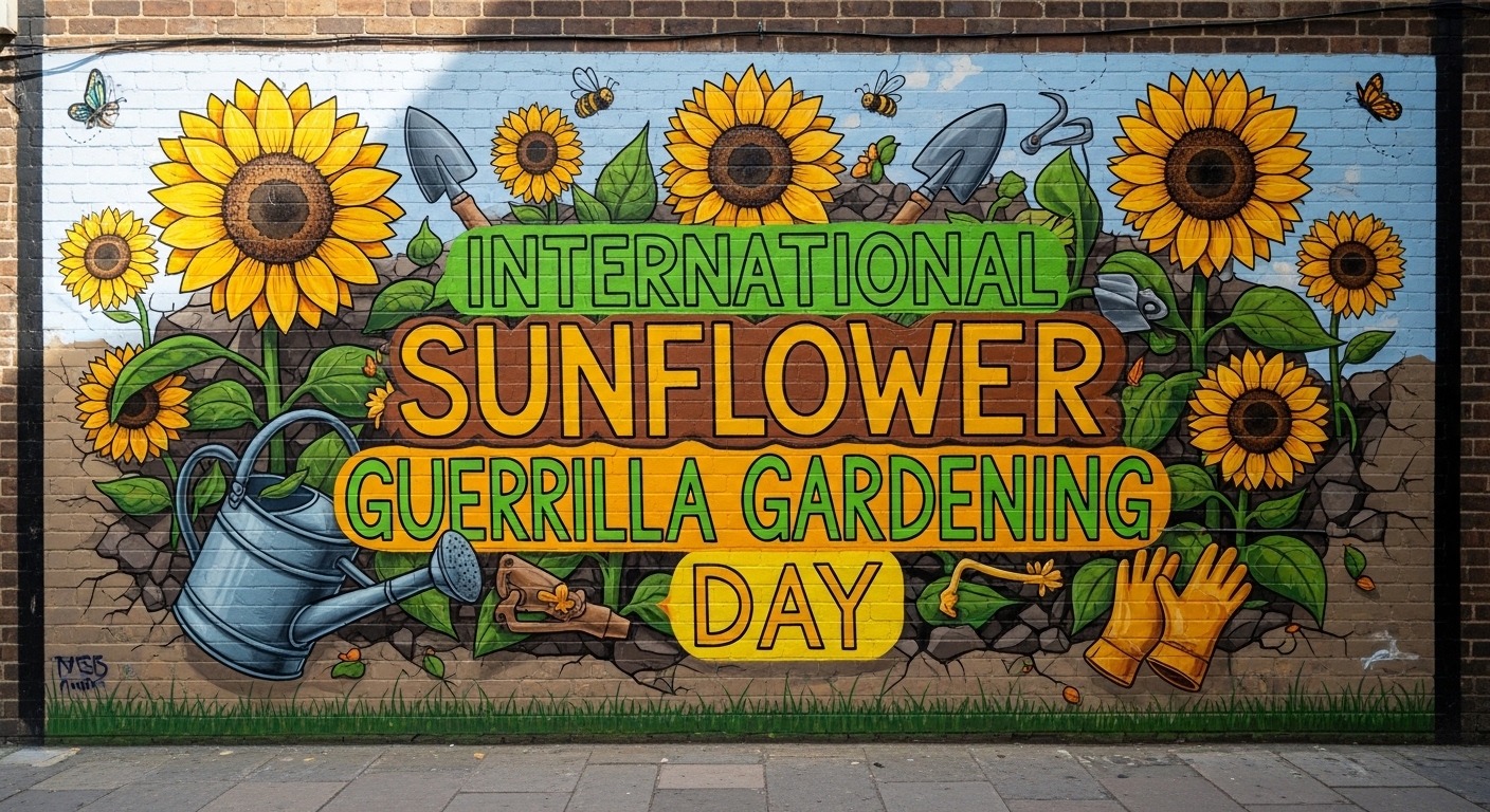 International Sunflower Guerrilla Gardening Day Mural on Urban Brick Wall - Feature Image May 11