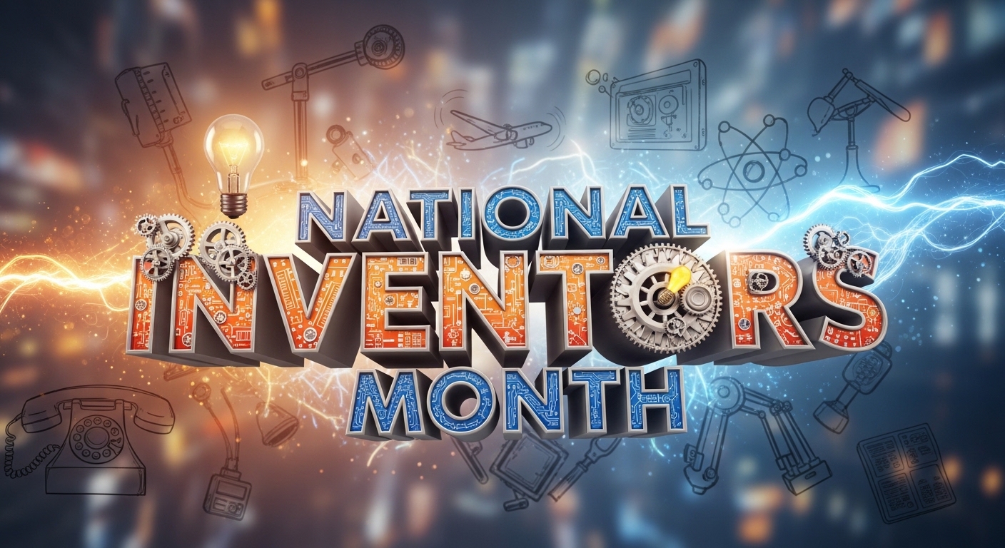 National Inventors Month Celebration with Circuit Board Text, Gears, and Innovation Concepts - Feature Image May 110
