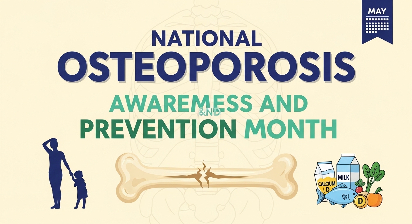 National Osteoporosis Awareness Month Banner with Bone Health, Calcium & Vitamin D - Feature Image May 113