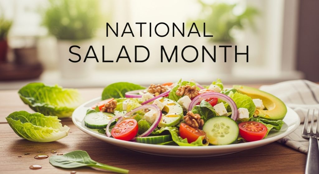 National Salad Month: Vibrant Greens, Avocado, Feta, Walnuts. Fresh Healthy Meal. - Feature Image May 120