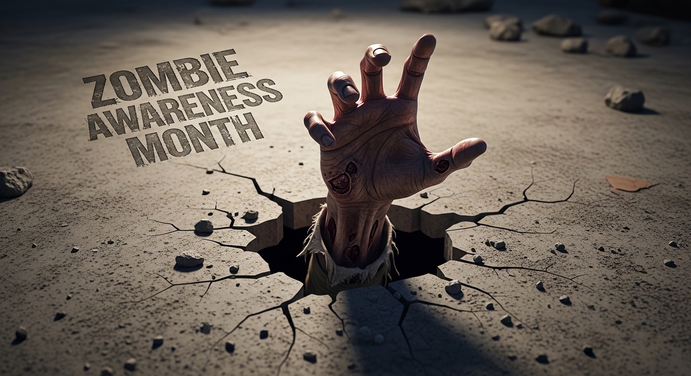 Zombie Awareness Month: Undead Hand Rising from Cracked Earth - Feature Image May 148