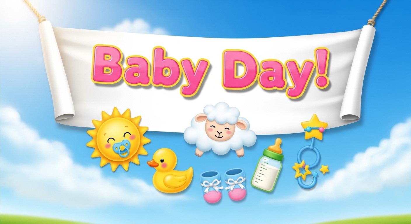 Baby Day Celebration Banner with Cute Nursery Items and Cartoon Characters - Feature Image May 149