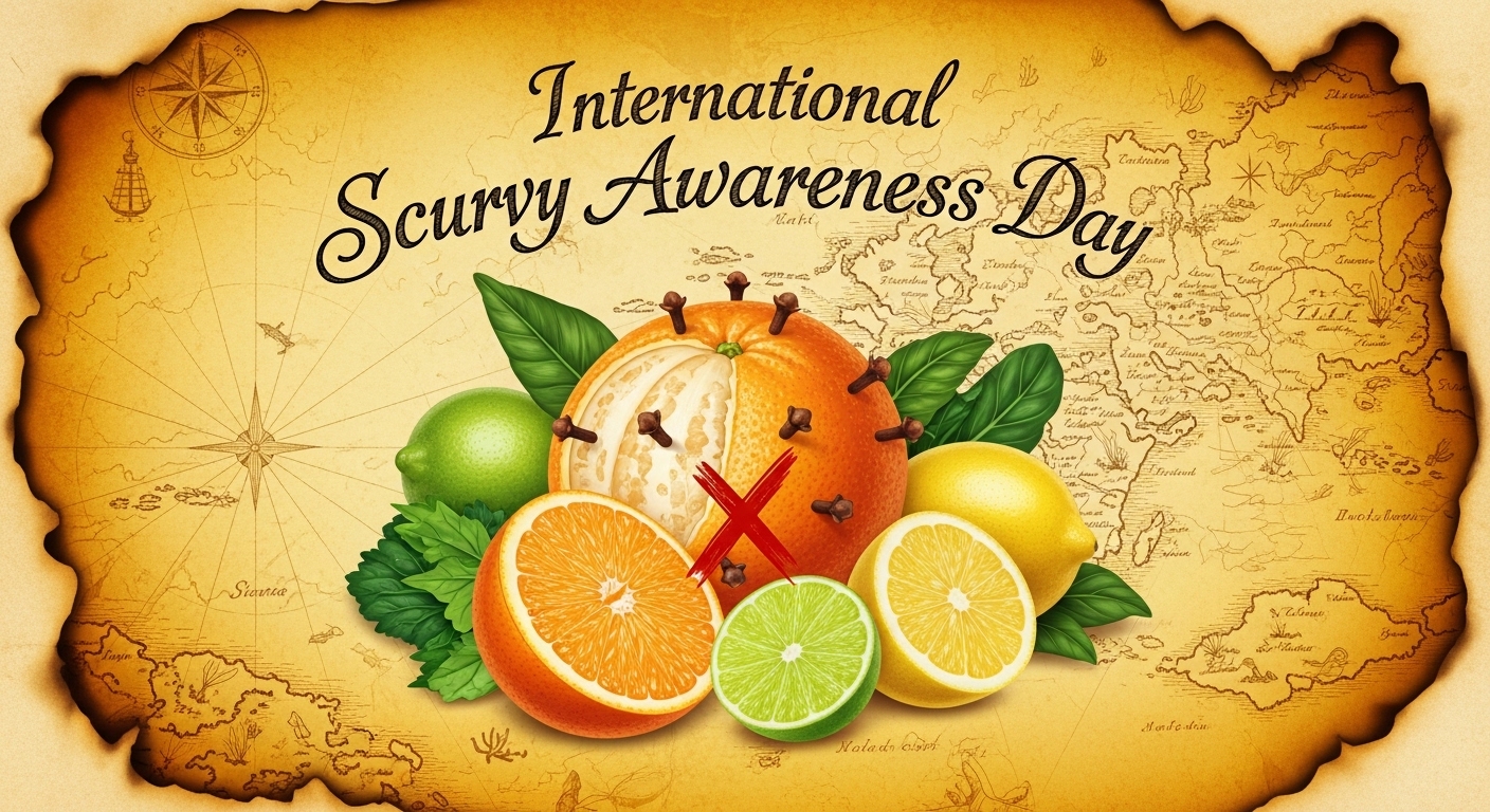 International Scurvy Awareness Day: Citrus Fruits on Vintage Map for Health Education - Feature Image May 156
