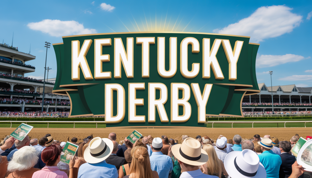 Kentucky Derby Banner and Spectators at Race Track - Feature Image May 158