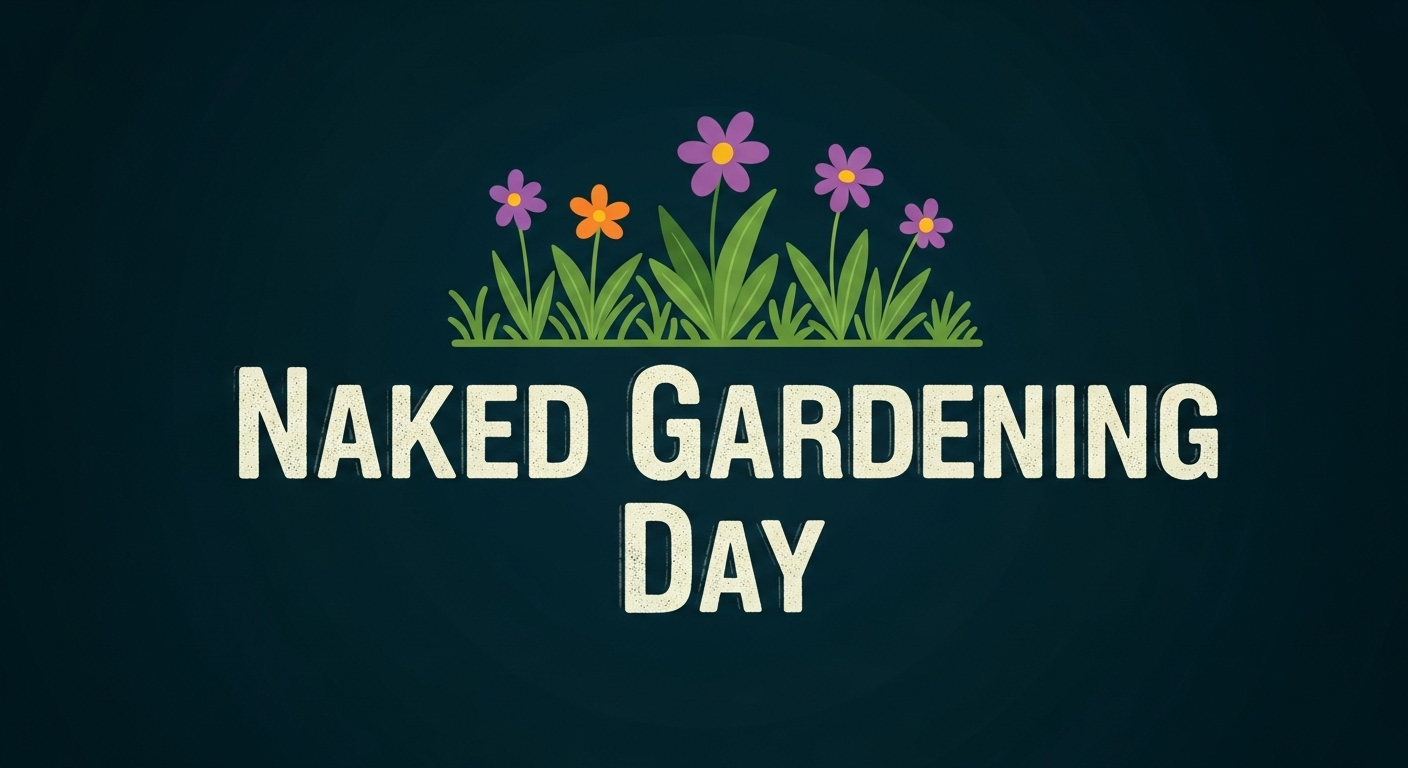 Naked Gardening Day. Cheerful Graphic Art with Flowers and Greenery on Dark Background. - Feature Image May 159