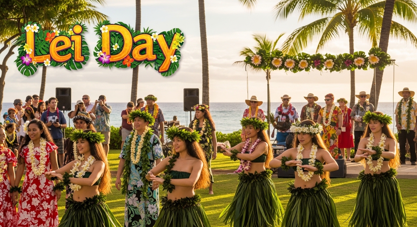 Hawaiian Lei Day Celebration: Hula Dancers, Tropical Island Festival, Cultural Event - Feature Image May 16