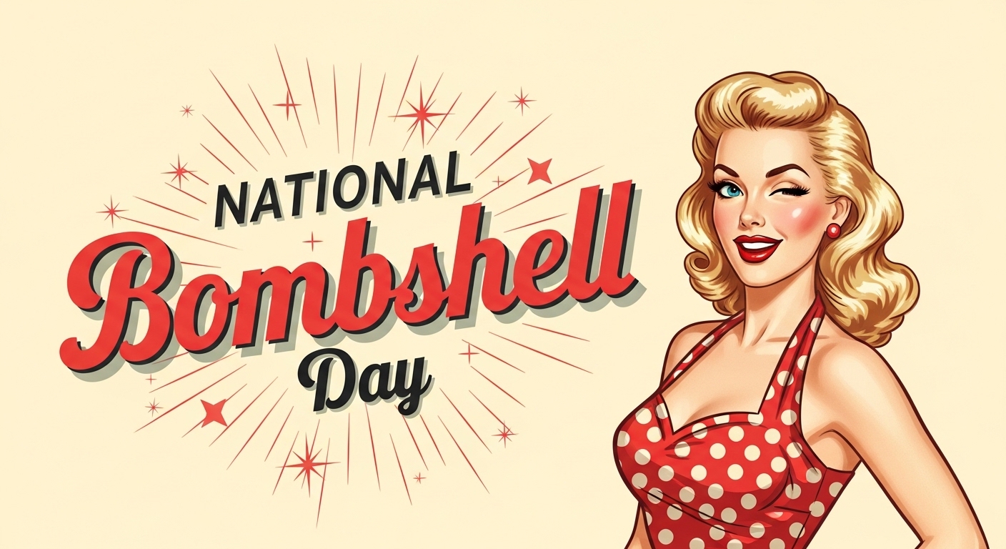 National Bombshell Day Celebration with Retro Pin-up Woman Winking in Polka Dots - Feature Image May 160