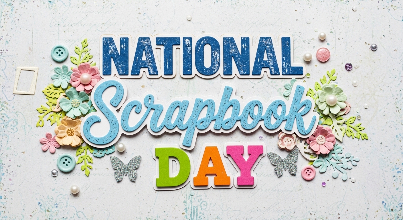 National Scrapbook Day Celebration Concept with Craft Embellishments & Textured Paper Art - Feature Image May 167