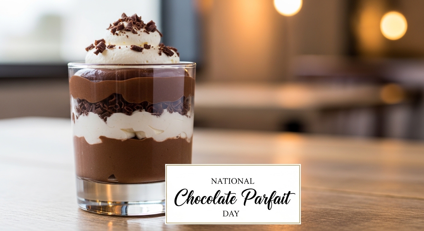 Delicious Layered Chocolate Parfait Dessert in Glass with Whipped Cream - Feature Image May 21