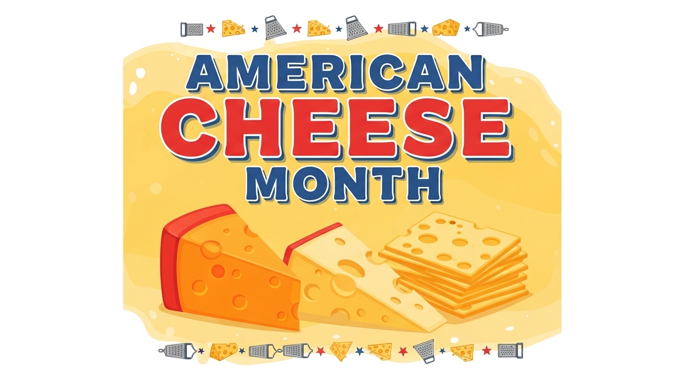 American Cheese Month Celebration with Cheese Varieties and Graters Illustration - Feature Image May 34