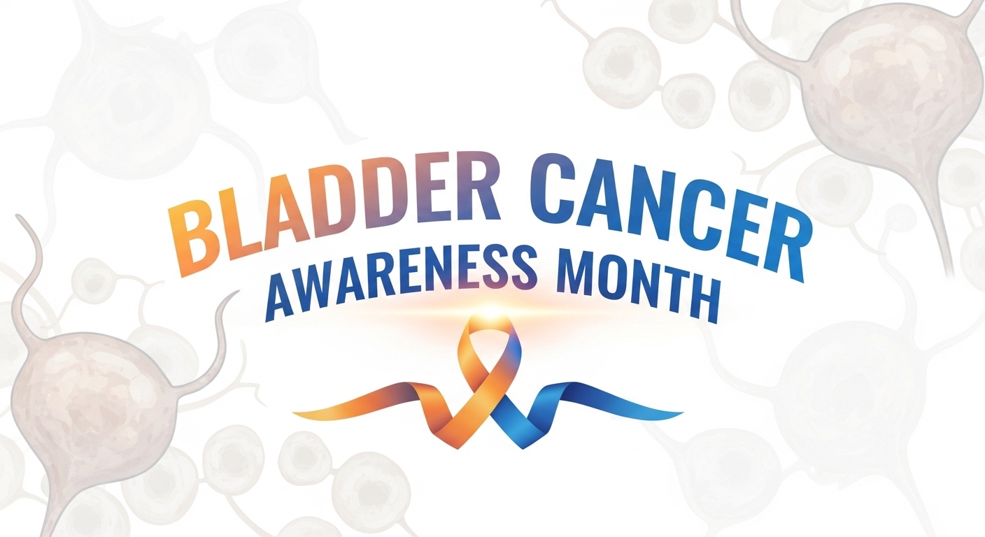 Bladder Cancer Awareness Month Ribbon & Cellular Background Illustration - Feature Image May 43