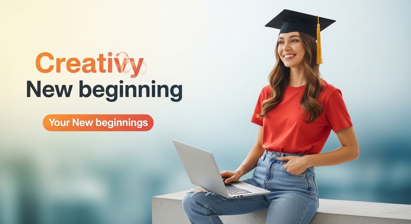 Happy Graduate Woman with Laptop for Online Education & Creative New Beginnings - Feature Image May 53