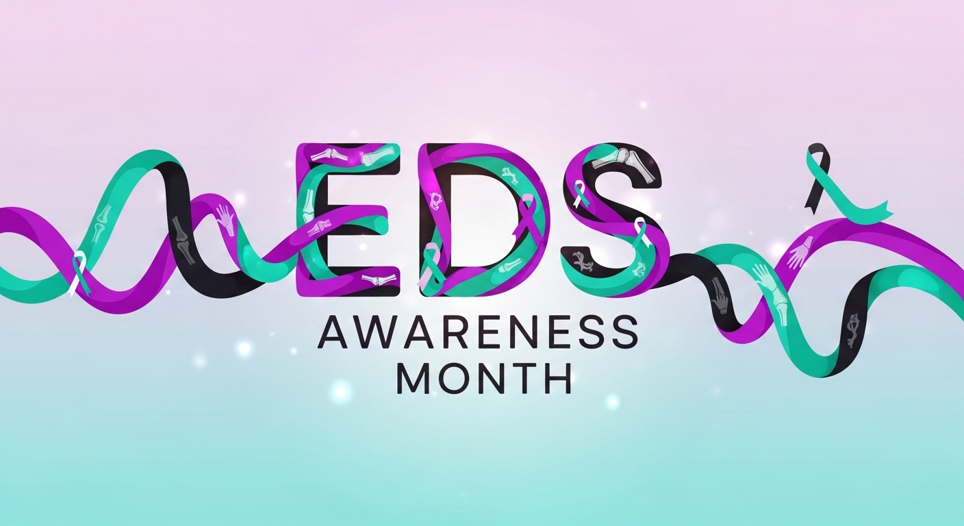 EDS Awareness Month Graphic with Ribbons and Medical Symbols - Feature Image May 56