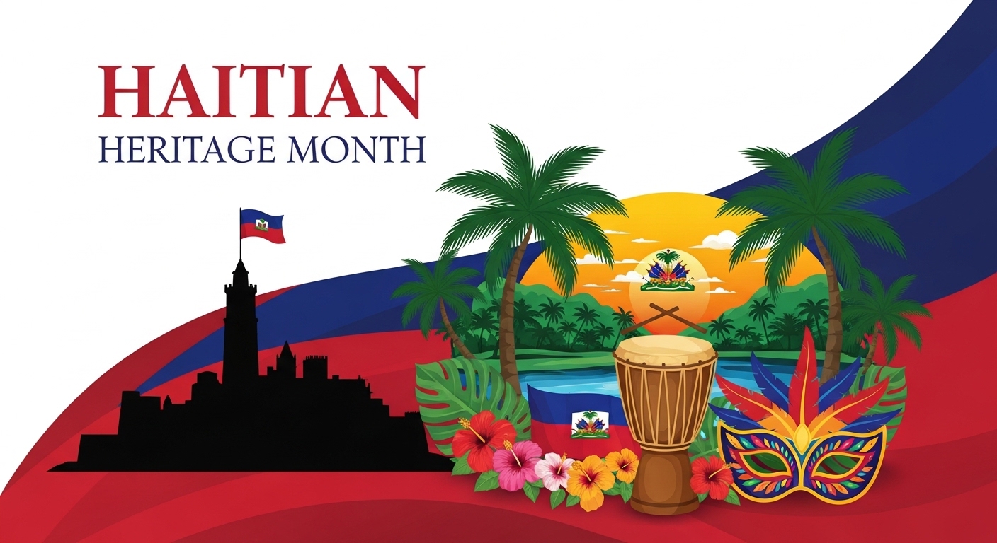 Haitian Heritage Month Commemoration with National Symbols and Tropical Scene - Feature Image May 67