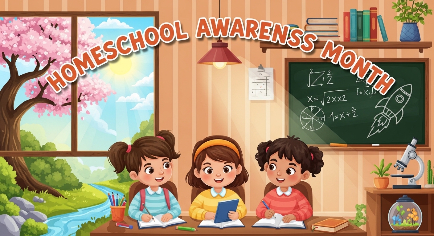 Homeschool Awareness Month: Happy Students Learning at Home with Spring Nature View - Feature Image May 71