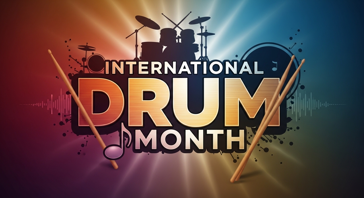 International Drum Month Celebration with Drumsticks & Kit Silhouette on Dynamic Background - Feature Image May 77