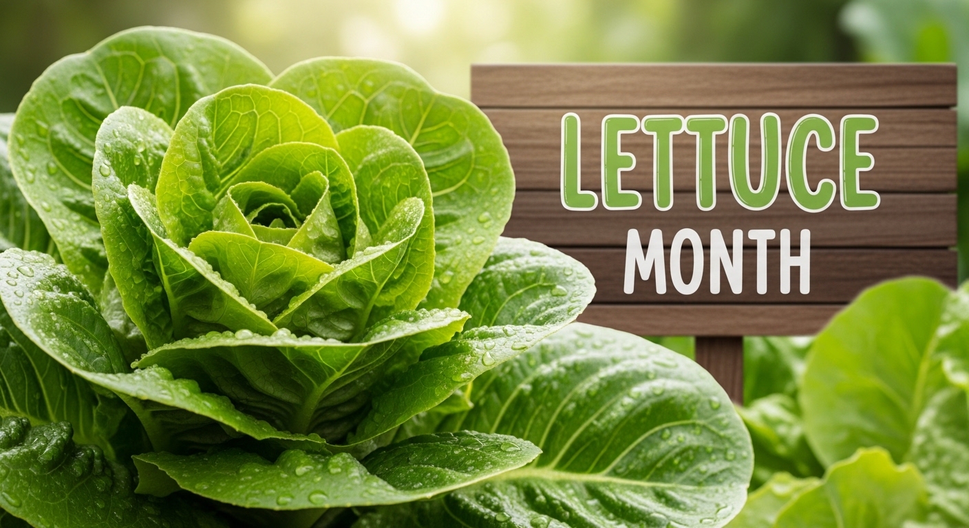 Vibrant Green Lettuce Head with 'Lettuce Month' Wooden Sign - Feature Image May 83