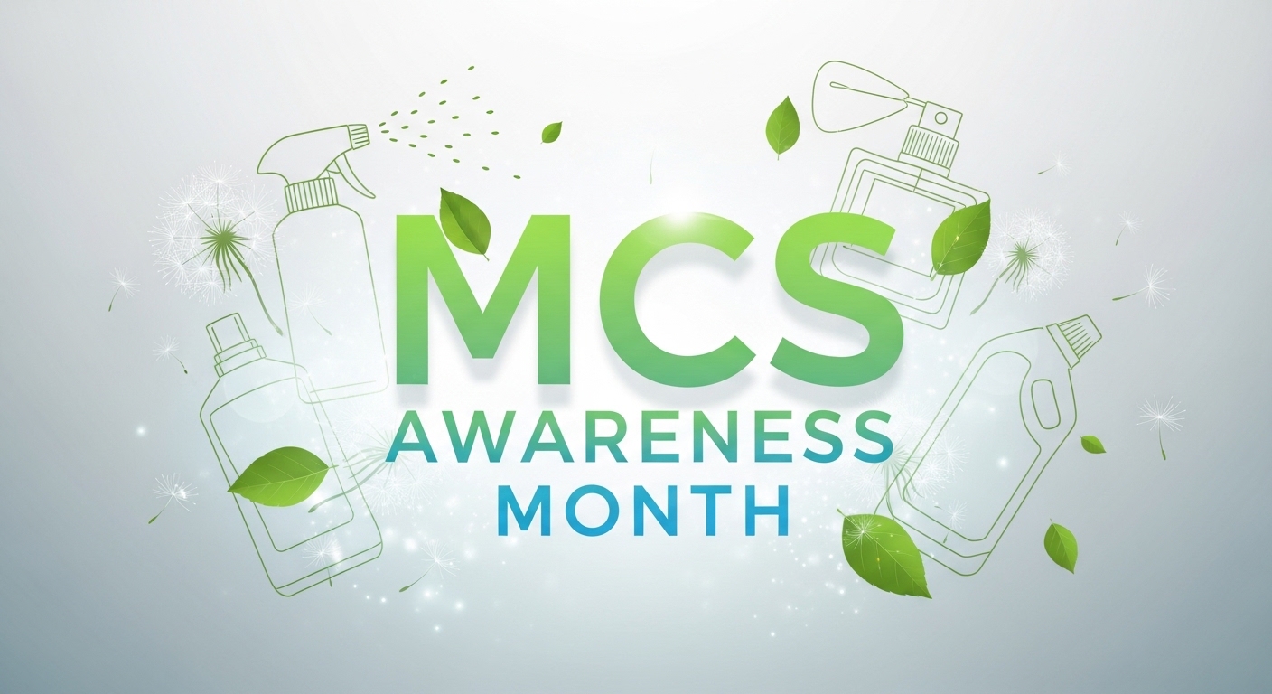 MCS Awareness Month Banner - Multiple Chemical Sensitivity, Green Cleaning & Natural Elements - Feature Image May 90