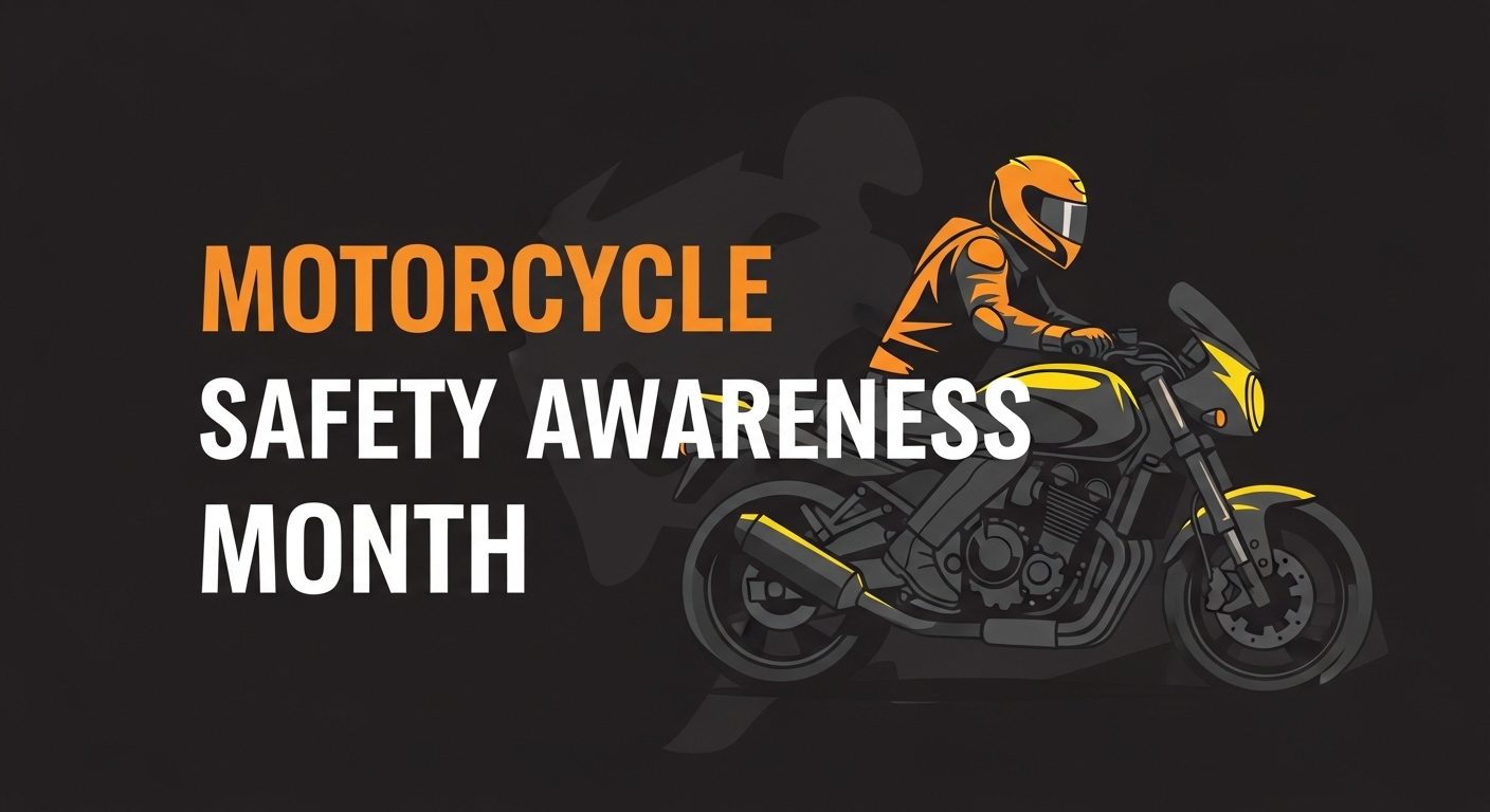 Motorcycle Safety Awareness Month with Rider and Bike Graphic - Feature Image May 96