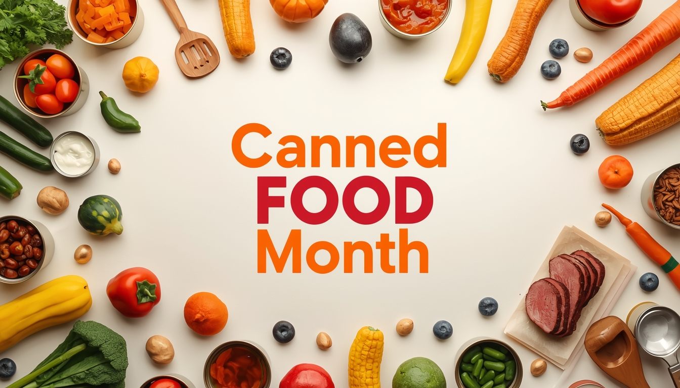 Canned Food Month Concept with Various Fresh and Preserved Foods - Feature Imagefeb 01 1