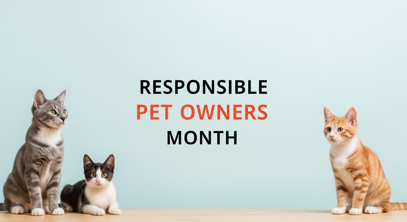Responsible Pet Owners Month: Three Cats & Kittens on Blue Background - Feature Imagefeb 01 11