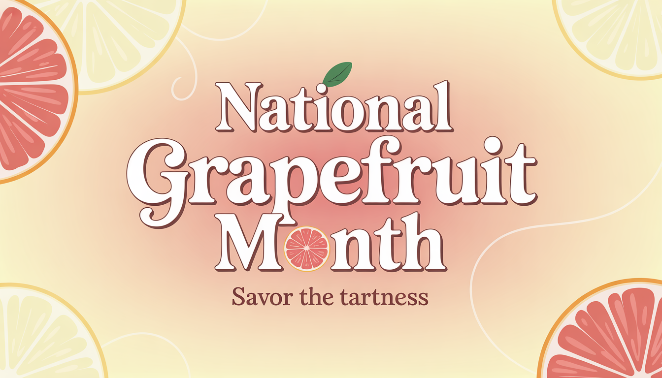 National Grapefruit Month Banner with Fresh Citrus Slices and 'Savor the Tartness' Slogan - Feature Imagefeb 01 3