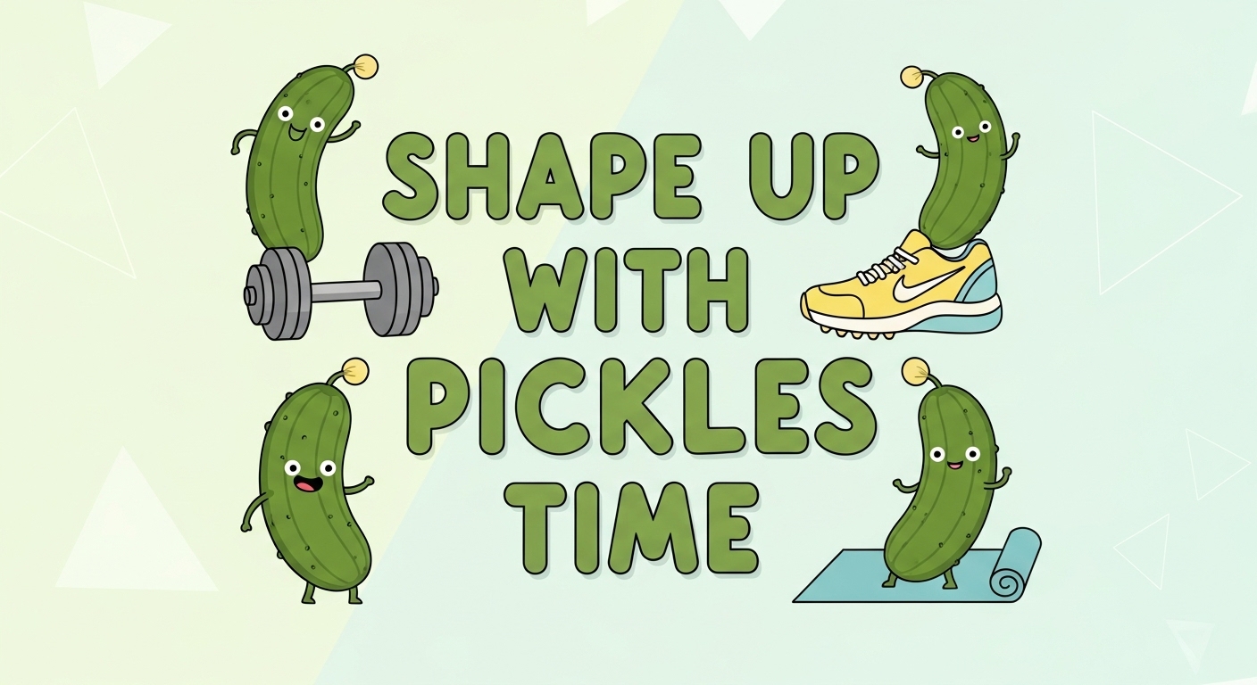 Shape Up With Pickles Time: Cartoon Cucumbers Exercising with Fitness Equipment - Feature Imagefeb01 2