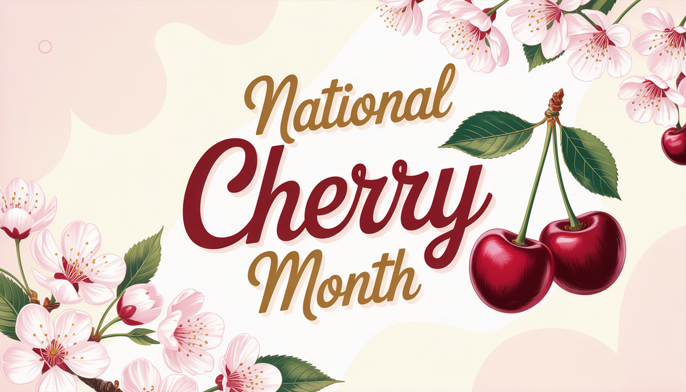 National Cherry Month Celebration Banner with Blossoms and Ripe Cherries - Feature Imagefeb01 5