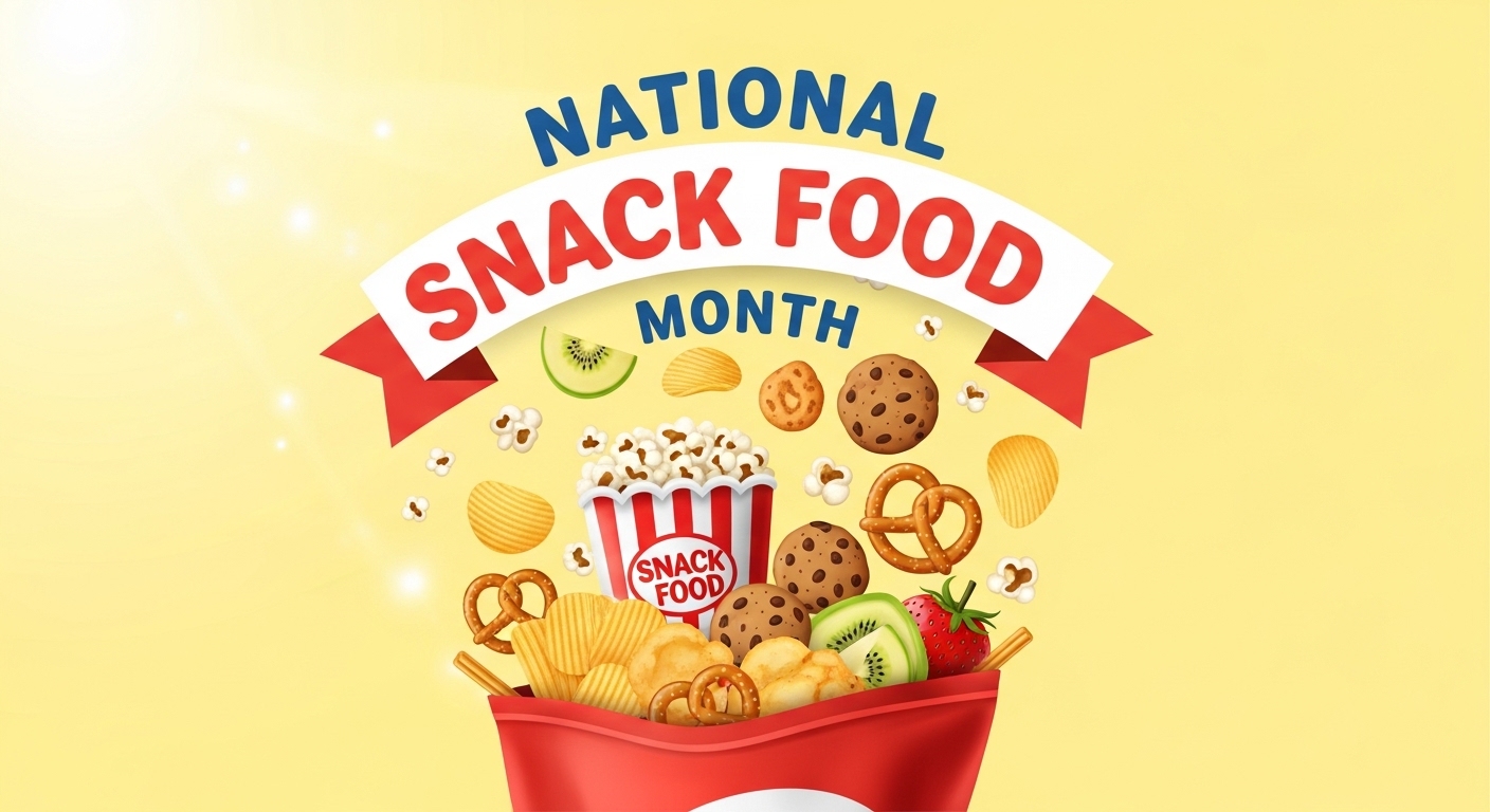 National Snack Food Month Celebration: Assorted Treats & Sweets Illustration on Yellow Background - Feature Imagefeb01 6
