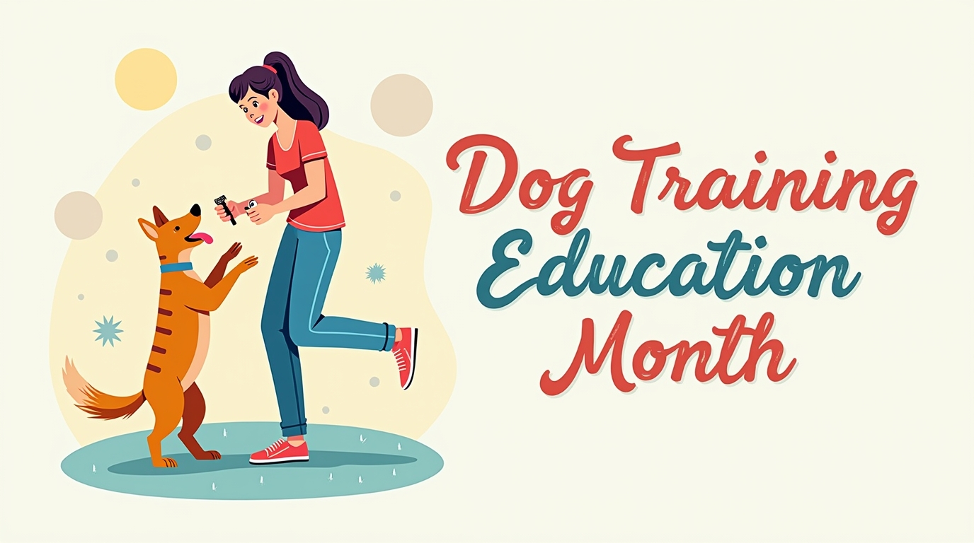 Dog Training Education Month Illustration with Woman and Canine Companion - Feature Imagefeb 01 3