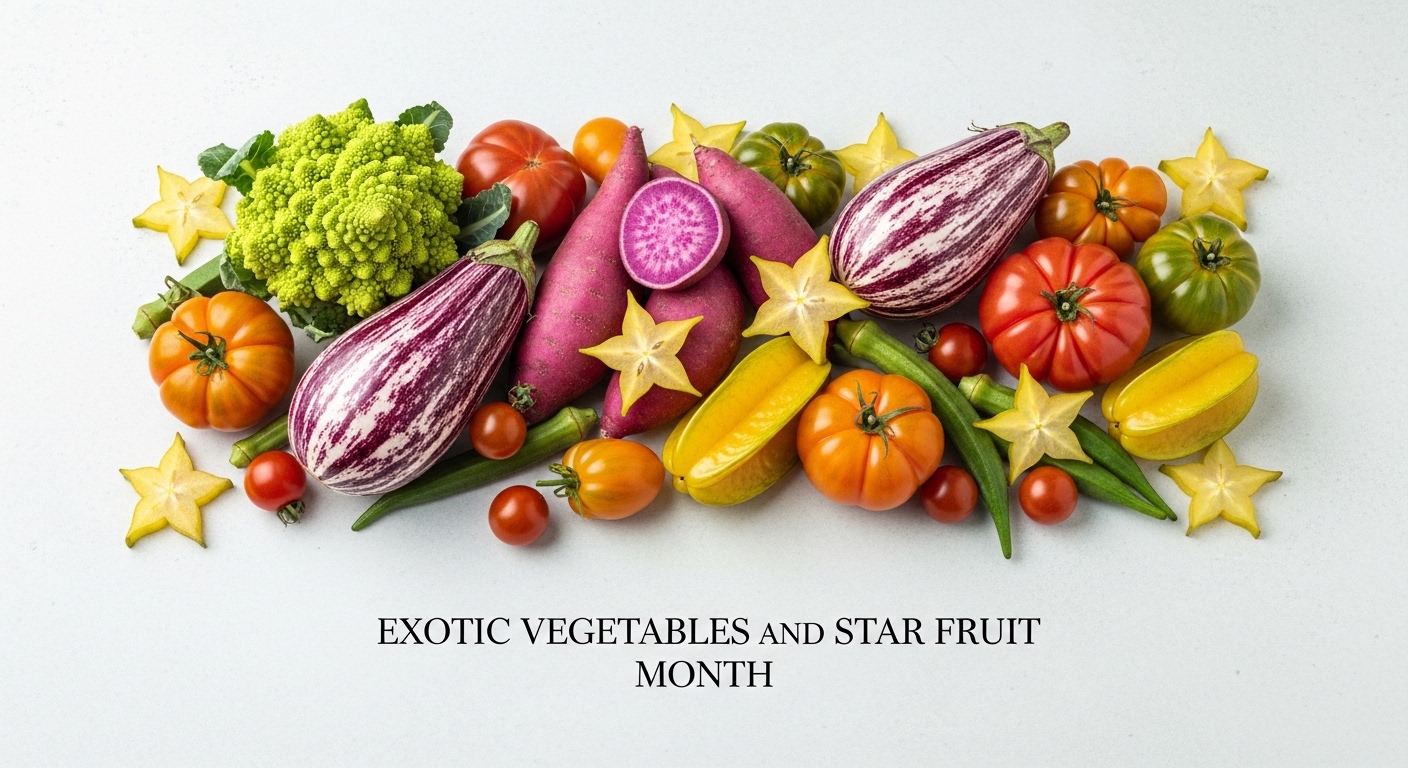 Colorful Exotic Produce Display with Star Fruit and Diverse Vegetables - Feature Imagefeb 01 4