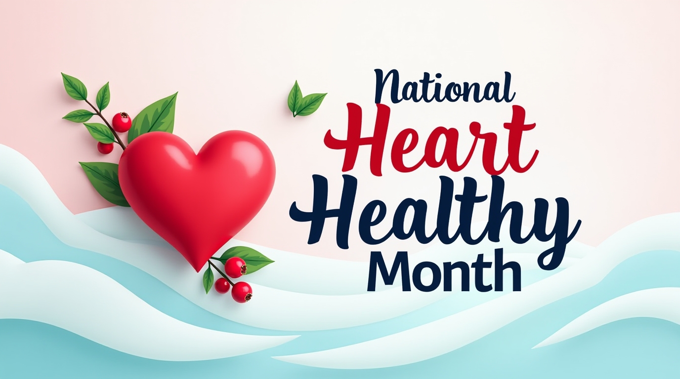 National Heart Healthy Month Banner with Red Heart and Green Leaves - Feature Imagefeb 01 5