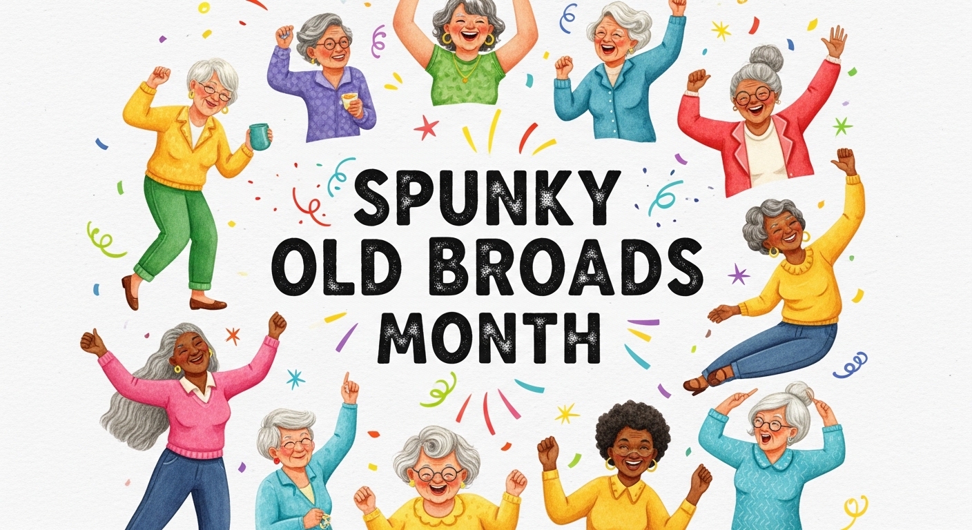 Spunky Old Broads Month Celebration with Joyful Diverse Senior Women Illustration - Feature Imagefeb 01 9