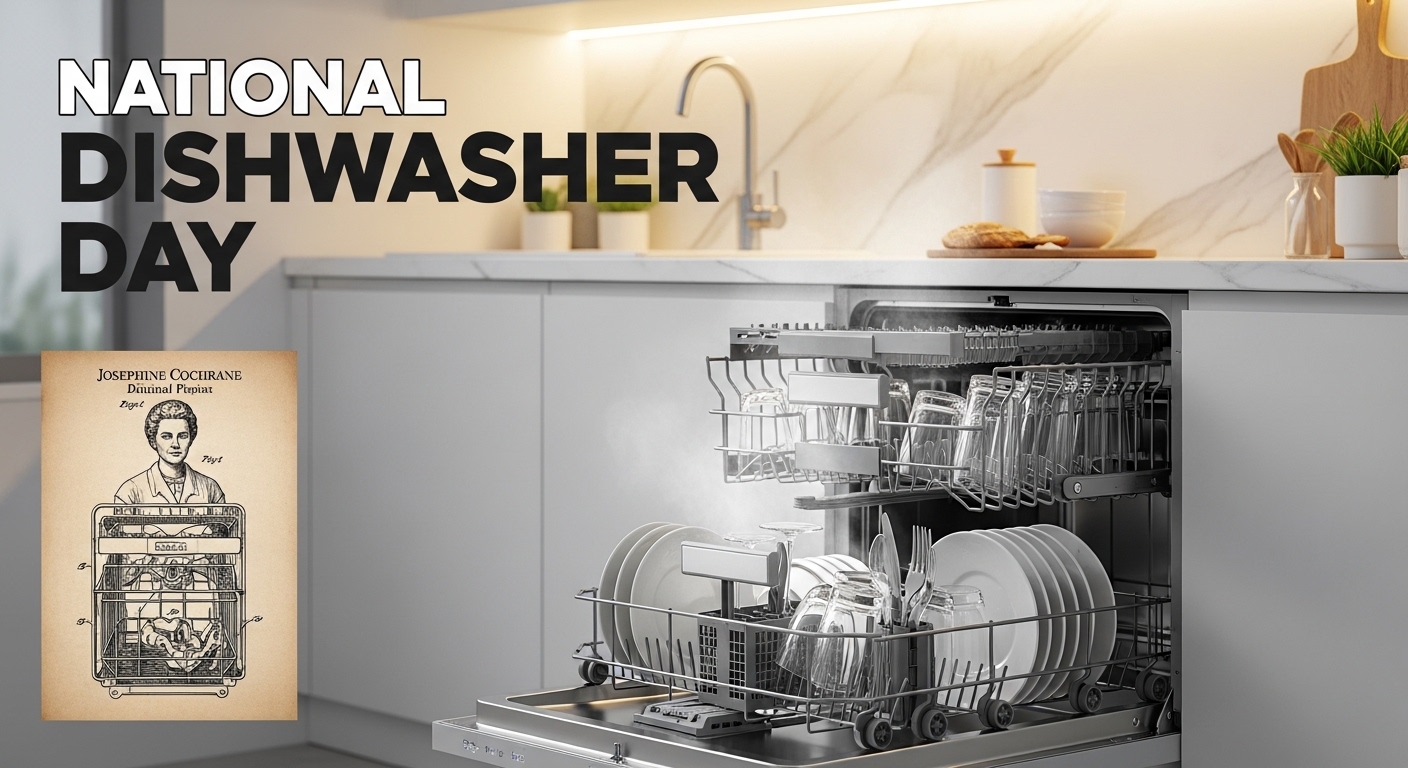 National Dishwasher Day. Clean Kitchen Appliance and Josephine Cochrane Patent. - Featured Image 215