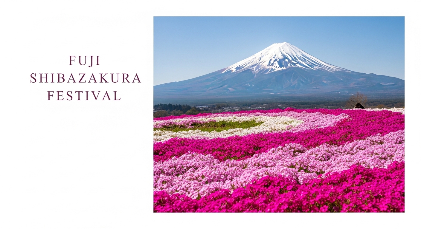 Fuji Shibazakura Festival Landscape with Mount Fuji and Moss Phlox Fields - Feature Image Apr 342