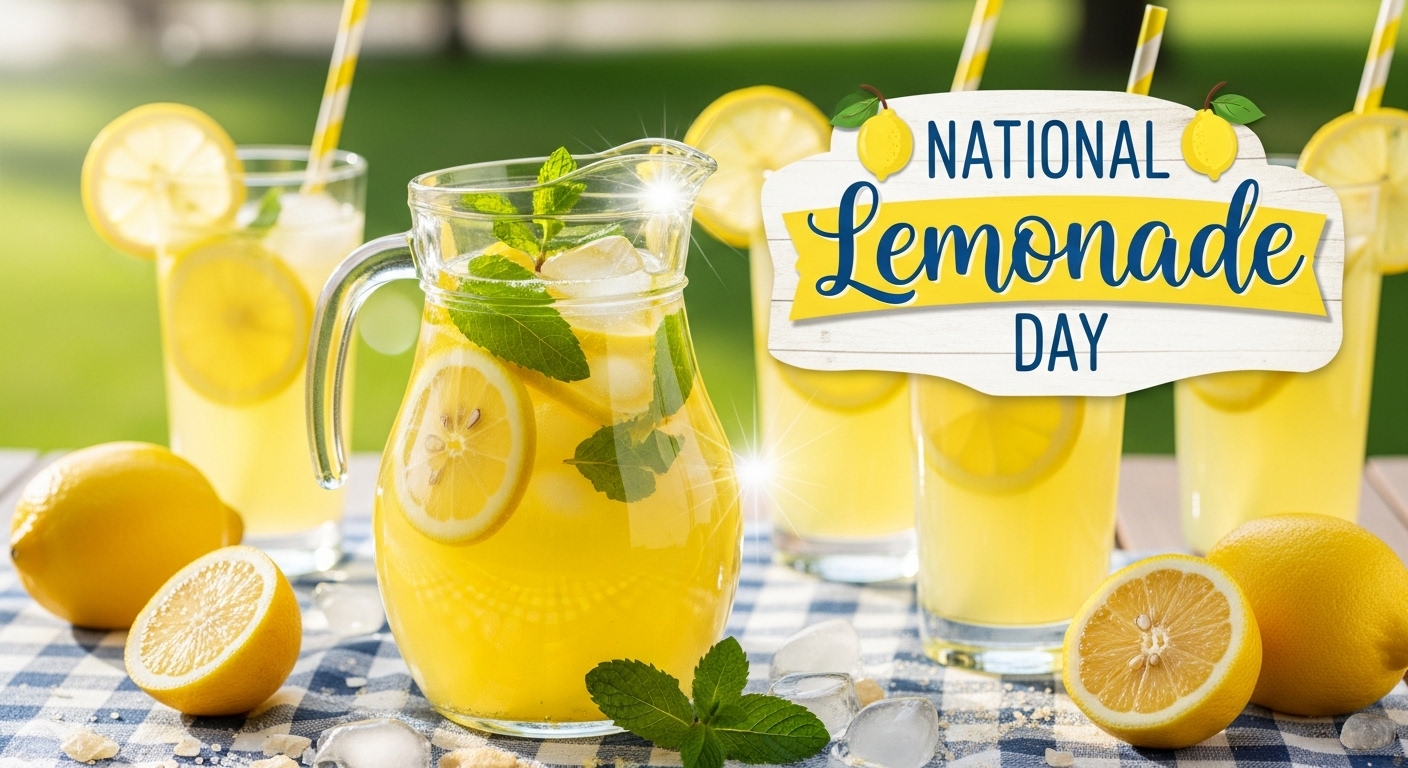 National Lemonade Day Celebration Display with Fresh Citrus Drink, Pitcher & Glasses - Feature Image May 188