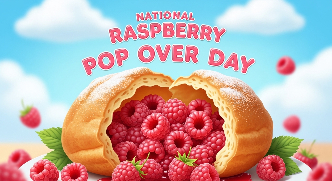 National Raspberry Pop Over Day Festive Illustration with Sweet Pastry & Berries - Feature Image May 190