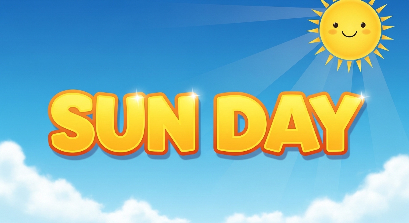 Sunday Text with Cheerful Cartoon Sun and Clouds in Blue Sky - Feature Image May 194